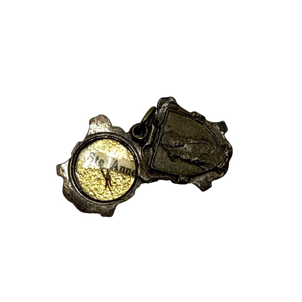 Saint Anne De Beaupre Mother of Virgin Mary Medal Casket Wood Relic FRANCE